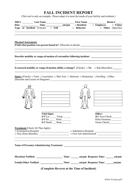 Fall Incident Report Form Download Printable Pdf