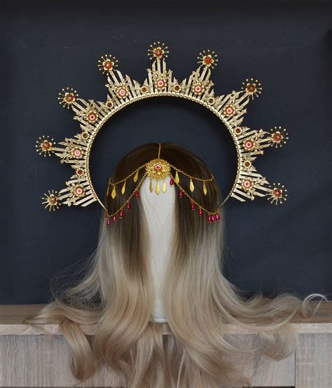 Sun Halo Headband Gold Halo Crown Headpiece Goddess Headpiece Etsy