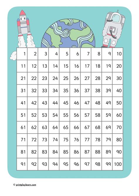 Space Themed Hundred Square Printable Teaching Resources Print Play