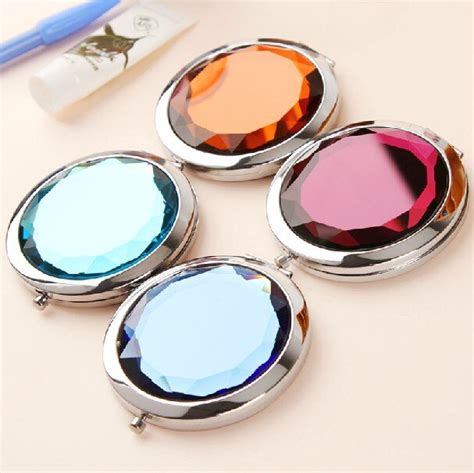 50x Cosmetic Compact Mirror Back Engraved Crystal Magnifying Make Up