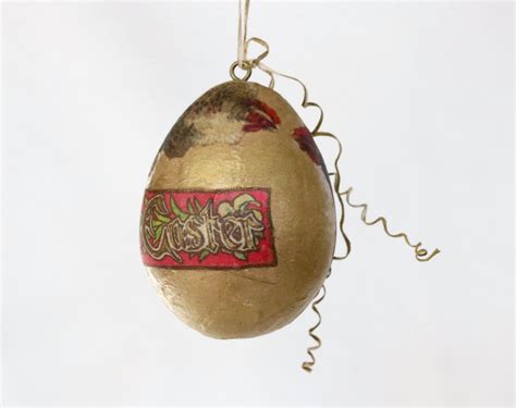 Handmade Golden Easter Egg Ornament With Vintage Postcard Etsy