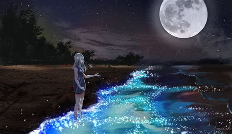 Anime Girl And The Moon Wallpapers Wallpaper Cave