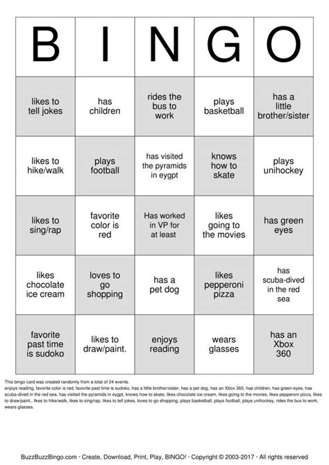 Human Bingo Template Blank