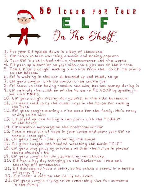 Elf On The Shelf 50 Ideas Printable Mom Holiday Christmas Elf