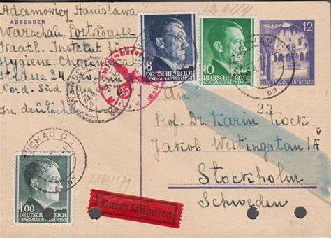 1944 Generalgouvenement 12 Gr Postkarte 8 10 Gr 1 Zl Hitler