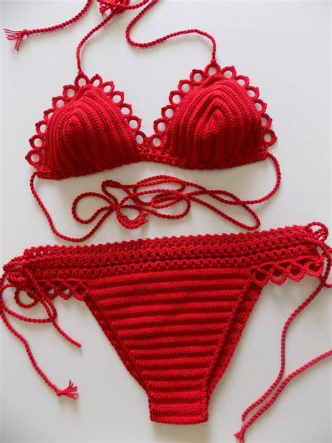 express shipping red crochet bikini women by cheerfulboutique