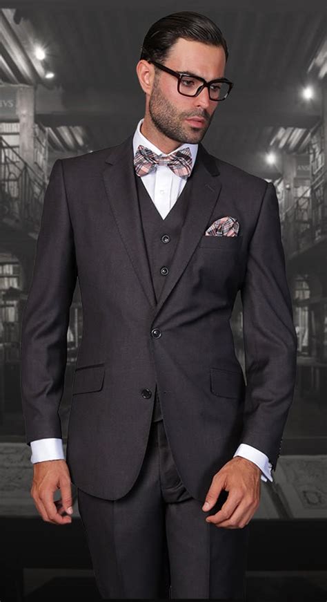 Slim Fitted 3 Piece Suit Charcoal Tazio M154s 03
