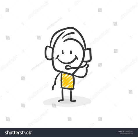 Smiling Business Stick Figure Headset Doing Stock Vector Royalty Free