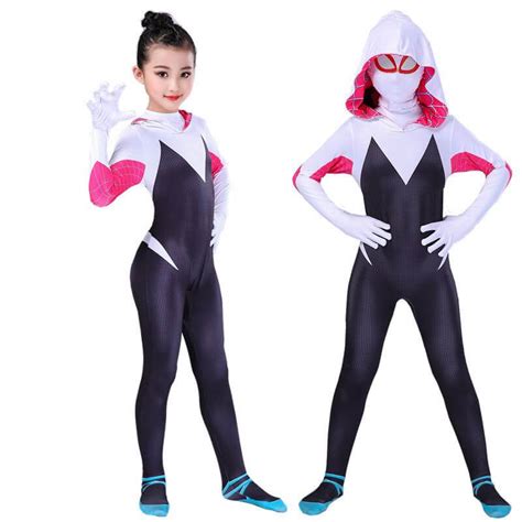 Women Girl Spider Gwen Stacy Zentai Spiderman Costume Cosplay Jumpsuit
