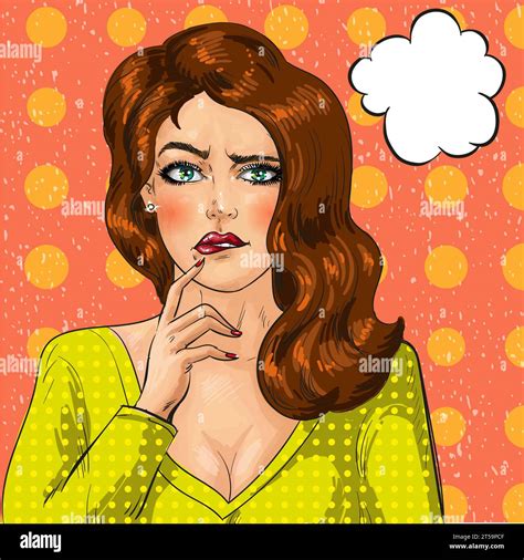 Vector Illustration Of Beautiful Lady Remembering Something Thought Bubble Pretty Woman