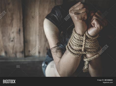 victim woman tied rope image and photo free trial bigstock