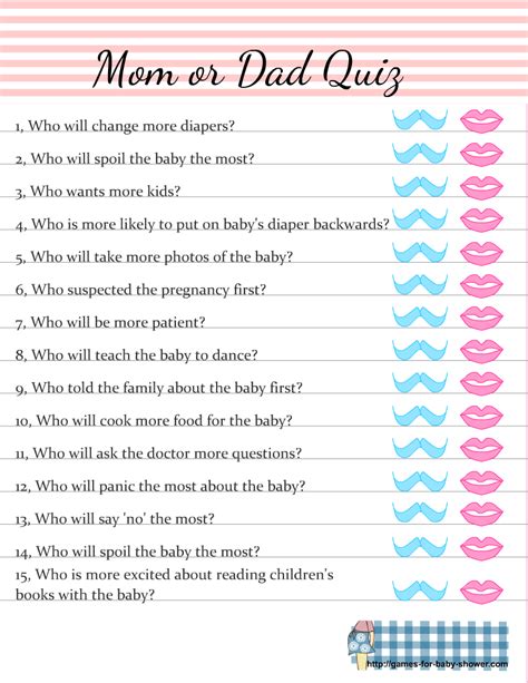 Mommy Or Daddy Baby Shower Game Free Printable
