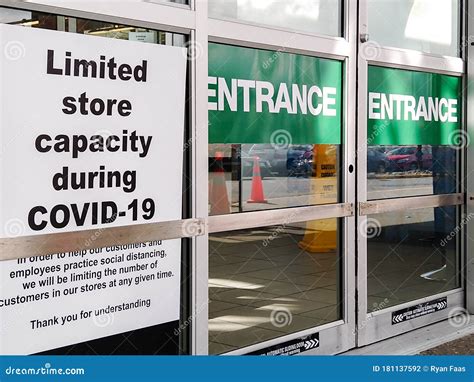 Supermarket Entrance Covid 19 Limited Sign Stock Photo Image Of