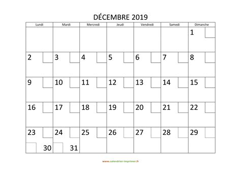 Calendrier Décembre 2019 à Imprimer