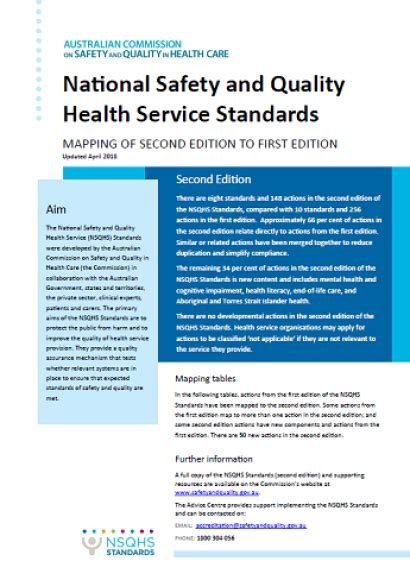 National Safety And Quality Health Service Standards Mapping Of Second