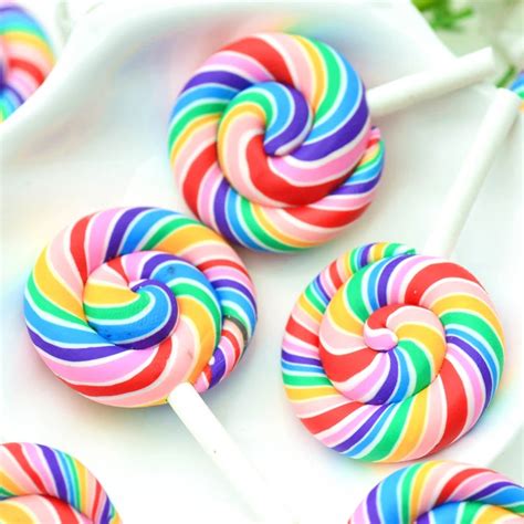 20pcs 28x47mm Polymer Clay Rainbow Color Lollipops Dollhouse Party