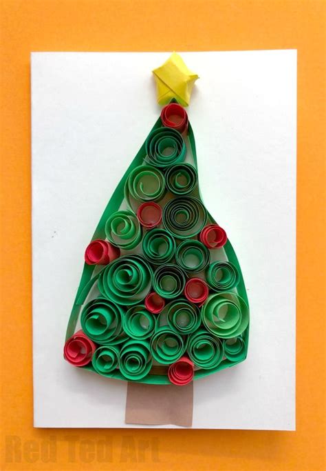 Quilled Christmas Tree Cards Red Ted Art Kids Crafts Quilling