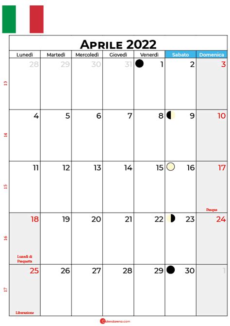 Calendario Aprile 2022 Con Festività