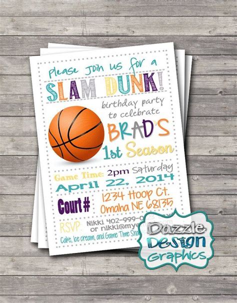 Printable Basketball Birthday Invitation Slam Dunk March Madness