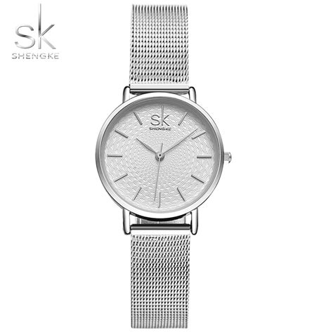 Sk Super Slim Sliver Mesh Stainless Steel Watches Women Top Brand