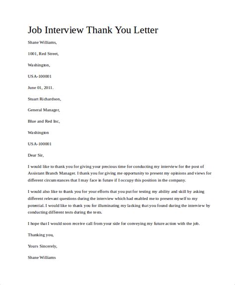 Free Sample Thank You For The Interview Letter Templates In Ms Word Pdf