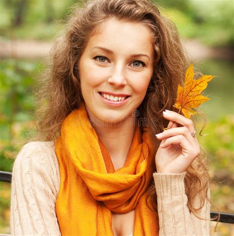 Young Elegant Woman With Autumn Leaves Stock Image Image Of Girl