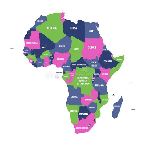 Mapa Político Colorido Do Continente De África Com Etiquetas Das Beiras