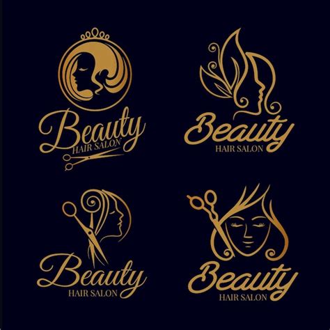 Collection De Logos De Salon De Coiffure De Luxe Vecteur Premium