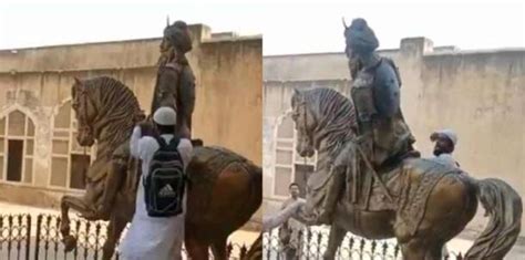 Watch Tlp Worker Vandalizes Maharaja Ranjit Singhs Statue At Lahore Fort