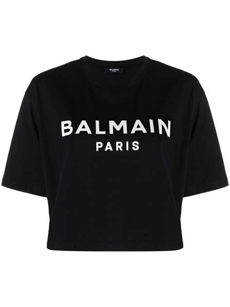 Balmain Cropped Logo Print T Shirt Farfetch