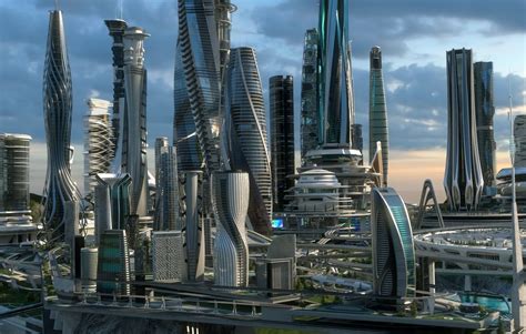 3d Central Business District City Architecture Futuristic Technology