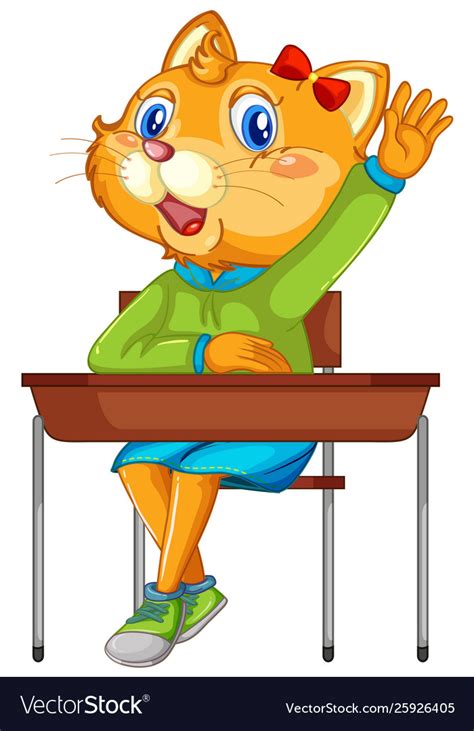 Cat Student Character On White Background Vector Image