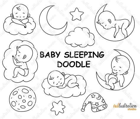 Baby Sleeping Doodle Baby Doodle Goodnight Doodle Moon And Etsy