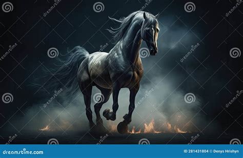 The Fiery Mane Of A Majestic Horse Illuminates The Dark Background