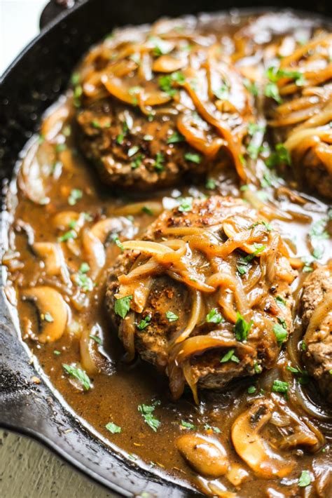 Southern Style Hamburger Steaks With Onion And Mushroom Gravy The