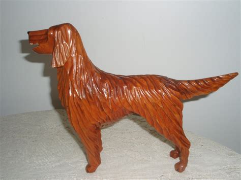 Carved Wood Dog Irish Setter Figure Carved In Solid Wood