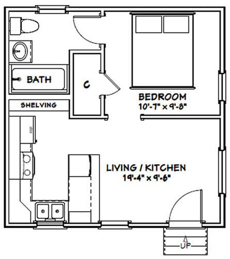 20x20 Tiny House 1 Bedroom 1 Bath 400 Sq Ft Pdf Floor Plan Instant