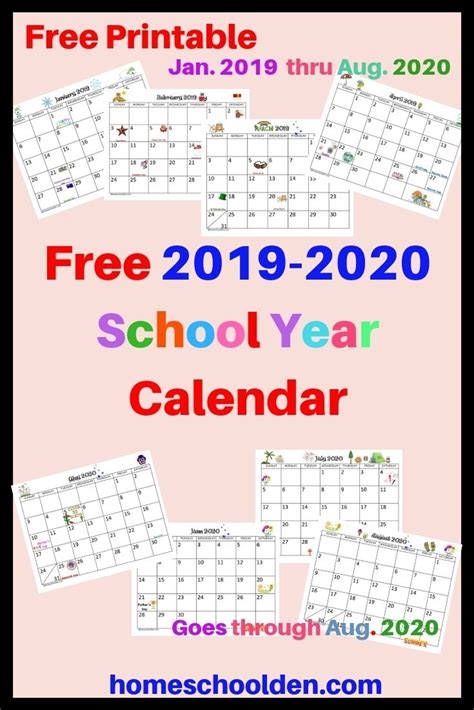 If you homeschool you probably already. Free Printable Homeschool Calendar 2019-2020 Year At A ...