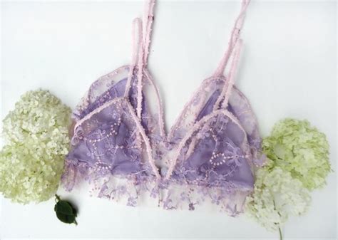 Lavender And Pink Sheer Lace Bralette Lavender Lace Lace Etsy