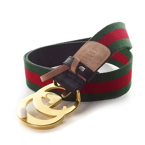 Gucci Contoured Gg Stripe Ribbon Creased Belt Green Red Gold