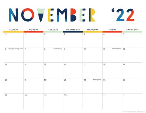 National Holiday Annual Calendar Imom Calendar Print November