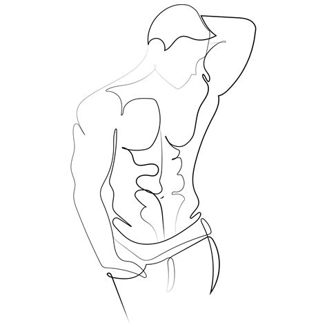 Continuous Line Male Figure Naked Muscular Body Vector Illustration Isolated On White Minimal