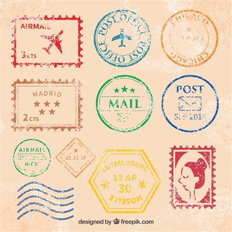 Genial colección de sellos postales vintage Vector Premium