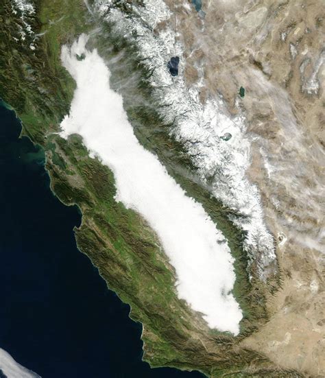 Satellite Image Of Californias Central Valley Filled With Tule Fog