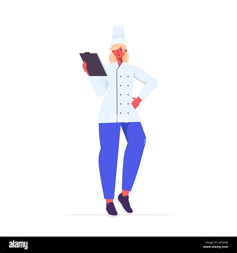 Female Cook In Uniform Woman Chef Holding Checklist Cooking Food Industry Concept Professional