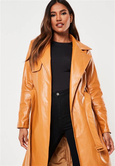 Tan Faux Leather Trench Coat Missguided