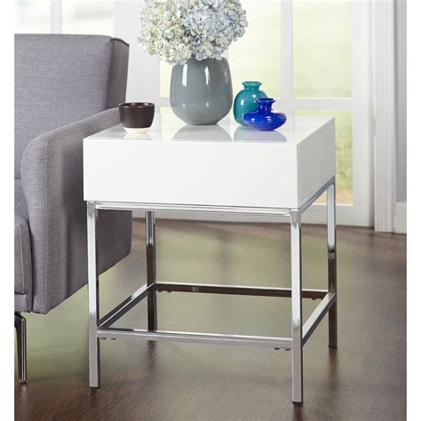 Simple Living White Metal High Gloss End Table 12525045 End