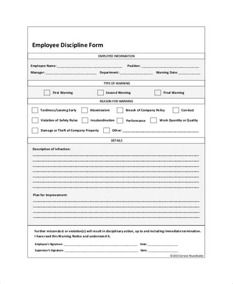 Disciplinary Action Form Printable Francesco Printable