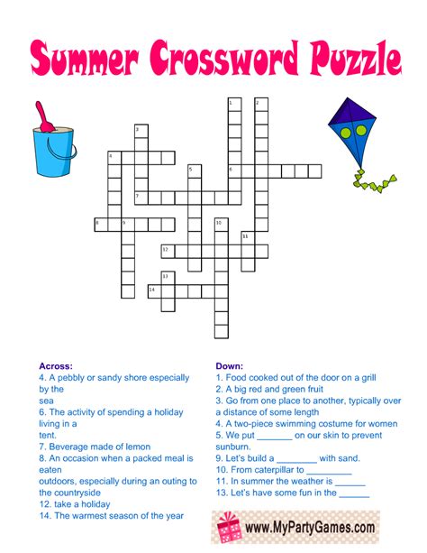 Free Printable Summer Crossword Puzzles Printable Templates