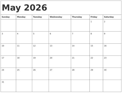 May 2026 Calendar Template